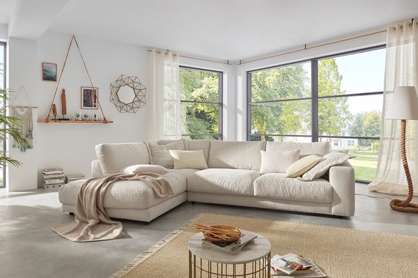 KAWOLA Sofa MADELINE Ecksofa Cord cremeweiß Recamiere links 86 x 224 x 325 cm