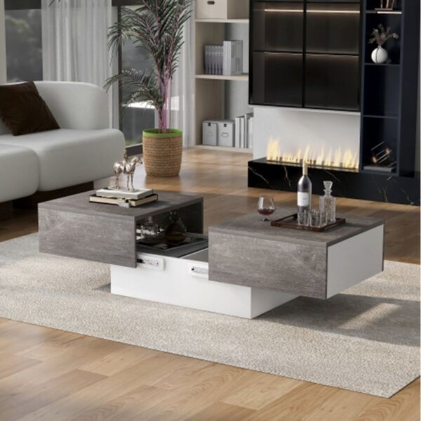 XDeer Couchtisch Couchtisch, Sofatisch, Wohnzimmer,Beistelltisch Hochglanz, mit ausziehbarem Tisch und Stauraum