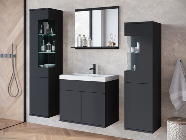 Badmöbel-Set Neskir (Farbe: Schwarzer Graphit, mit weißer LED Beleuchtung)