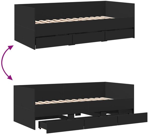 vidaXL Tagesbett mit Schubladen ohne Matratze Schwarz 90x200 cm 3280819 Bild 8