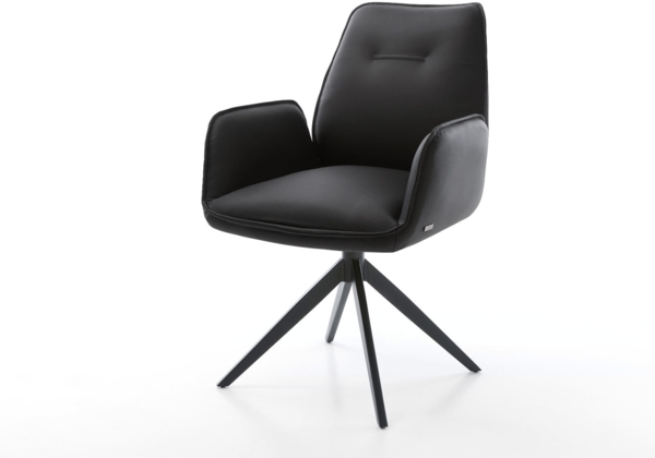 Esszimmerstuhl Zoa-Flex Echt-Leder Schwarz Kreuzgestell breit Schwarz Taschenfederkern