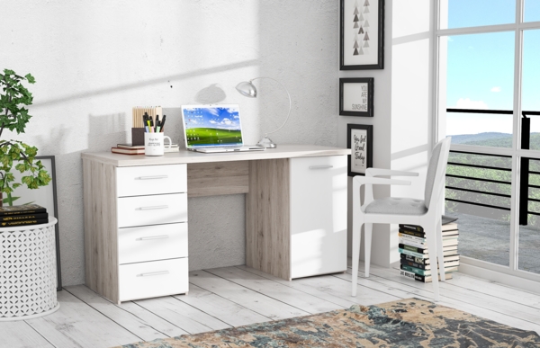 'Beach' Schreibtisch mit Schubladen, Sandeiche/ weiß, 145 x 76,3 x 60 cm