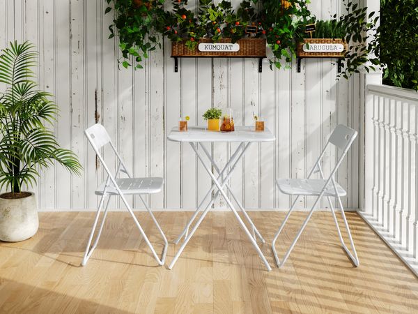 Outdoor 3-Piece Foldable Bistro Set, E coating Folding Outdoor Patio Furniture Sets, 2 Chairs and 1 Table, Weather-Resistant Outdoor/Indoor Conversation Set for Patio,White
