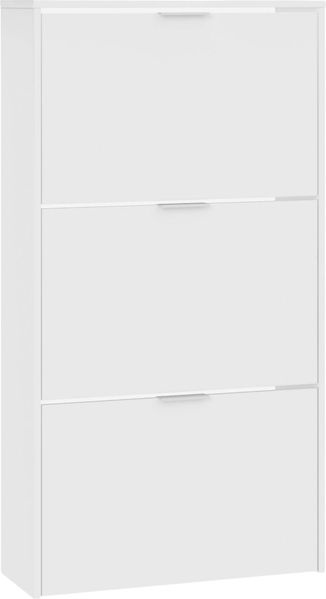 Dmora Asca Schuhregal, Schuhschrank mit 3 Falttüren, Schrank mit doppelter Kapazität für bis zu 18 Paar Schuhe, 60x22h113 cm, glänzend weiß
