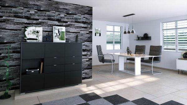 Vladon Highboard Milano (Highboard mit 6 Türen Schwarz matt, 4 Schubladen Schwarz matt, Made in Germany), Korpus Anthrazit matt (152,5 x 118 x 37 cm)