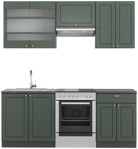 Küchenzeile Fame-Line Grün-Gold Landhaus/Anthrazit 200 cm ohne Arbeitsplatte Vicco