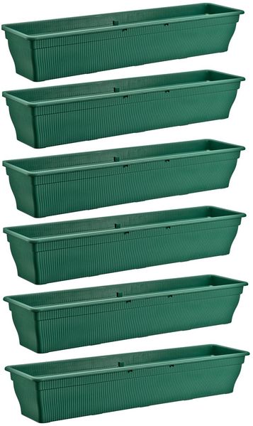 6x Balkonkasten 100cm Blumenkasten mit Wasserspeicher Grün 25 L - Blumenkästen wetterfest Pflanzkasten mit Einsatz Lange Balkonkästen für Garten und Balkon witterungsbeständig