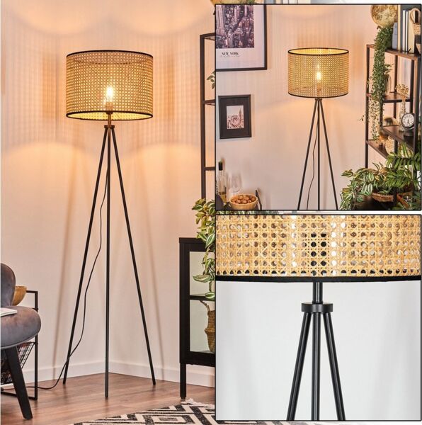 hofstein Stehlampe Stehlampe aus Holz/Wiener Geflecht/Rattan in Naturfarben/Schwarz, ohne Leuchtmittel, mit rundem Schirm (40cm) u. Fußschalter, 1x E27, ohne Leuchtmittel