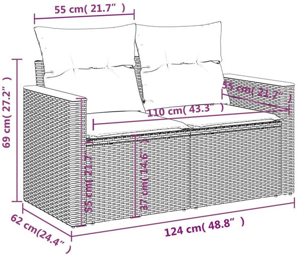 vidaXL 8-tlg. Garten-Sofagarnitur mit Kissen Schwarz Poly Rattan 3225881 Bild 9