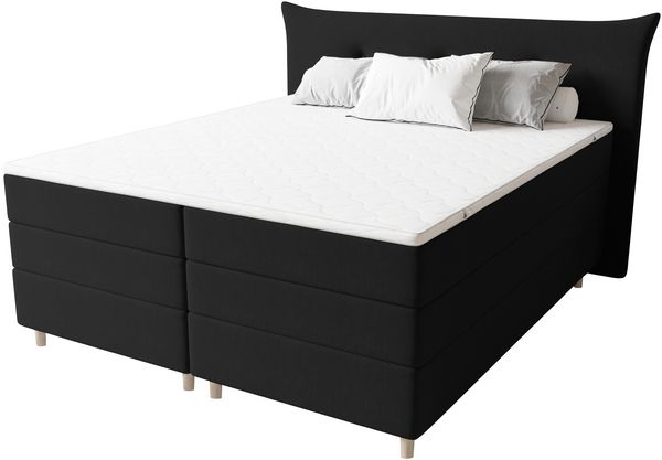 99rooms Zeus Boxspringbett 160x200 cm Strukturstoff INARI Schwarz Taschen-Federung Bild 3