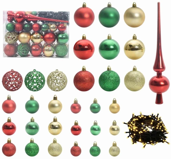 vidaXL Weihnachtskugel-Set mit 150 LEDs 61 pcs Mehrfarbig Kunststoff 42018841