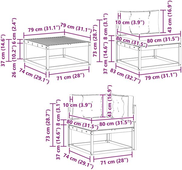 vidaXL Outdoor-Sofagarnitur mit Kissen 11 pcs Weiß und Creme 3387154 Bild 9