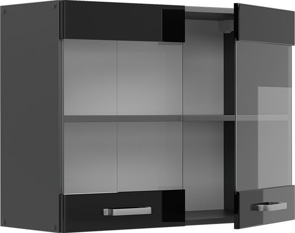 Küchenglasschrank R-Line Schwarz Hochglanz 80 cm Vicco Bild 4