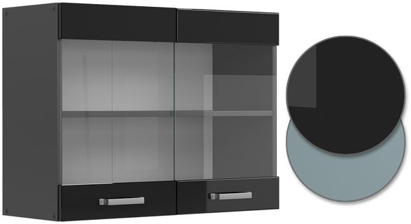 Küchenglasschrank R-Line Schwarz Hochglanz 80 cm Vicco Bild 6