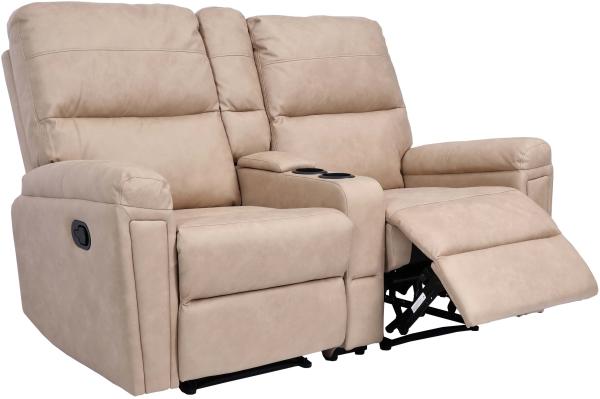 2er Kinosessel HWC-K17, Relaxsessel Fernsehsessel Sofa, Nosagfederung Getränkehalter Fach ~ Stoff/Textil beige