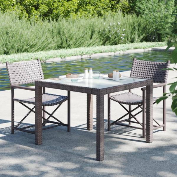 vidaXL Gartentisch 90x90x75 cm Gehärtetes Glas Poly Rattan Braun 316697