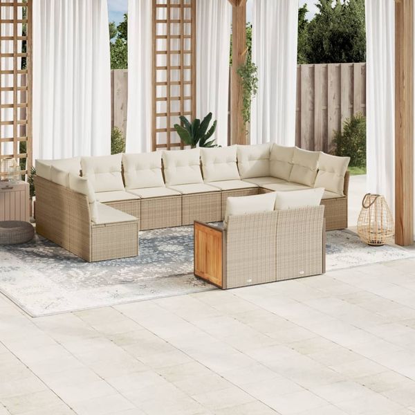 vidaXL 12-tlg. Garten-Sofagarnitur mit Kissen Beige Poly Rattan 3260525