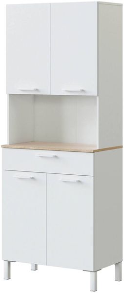 Dmora Großer Mehrzweckschrank Dicentra, Küchenhilfsschrank, Sideboard mit 4 Türen und 1 Schublade, Offener Kleiderschrank, 72x40h186 cm, Weiß und Eiche