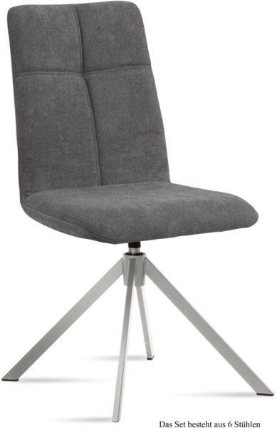 Esszimmerstuhl drehbar (6er-Set) Dreddy 47x92x60 Edelstahl/Grau