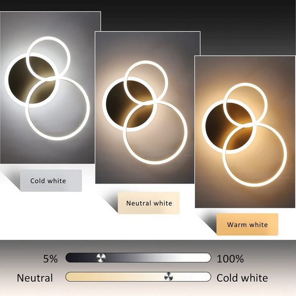 Nettlife LED Deckenleuchte Gold 3 Ringe Wohnzimmer Dimmbar 46W mit Fernbedienung 50CM, Dimmbar, LED fest integriert, Wohnzimmer Schlafzimmer Küche Esszimmer Büro