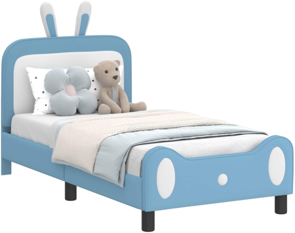 vidaXL Kinderbettgestell mit Kopfteil mit Kopfteil Blau 80x160 cm PU 42011088