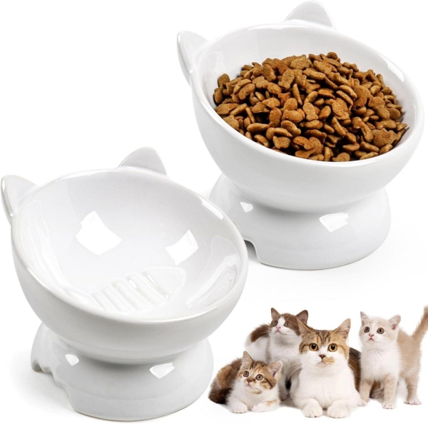 2x Keramik Futternapf Katze erhöhter Zervixschutz Fressnapf Fishbone-Design Bild 8