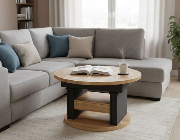 designimpex Couchtisch DA-999 rund ausziehbar höhenverstellbar mit Schublade Wohnzimmer Tisch, Funktionstisch, Wohnzimmertisch, Tisch, Esstisch, Sofatisch, Rollen