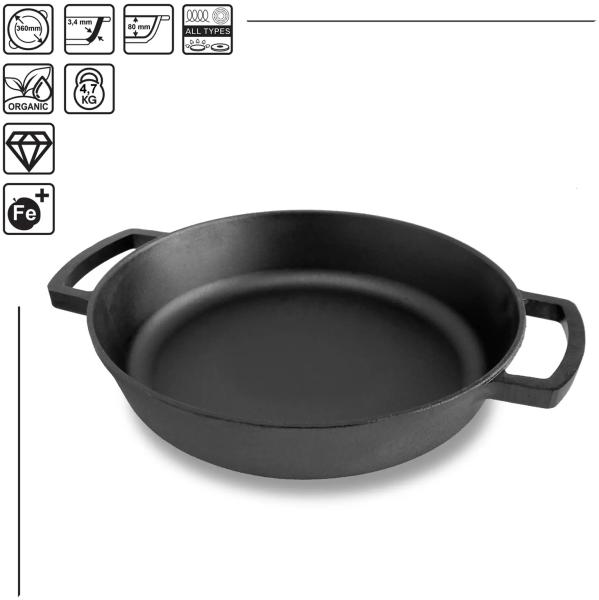 Ø36cm Gusseisenpfanne aus Gusseisen Bräter Schmortopf zwei Griffe Servierpfanne Bild 7