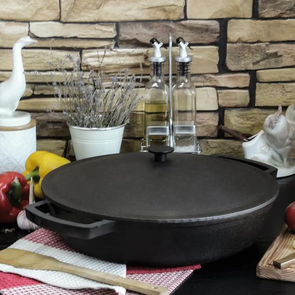 Ø36cm Gusseisenpfanne aus Gusseisen Bräter Schmortopf zwei Griffe Servierpfanne Bild 5