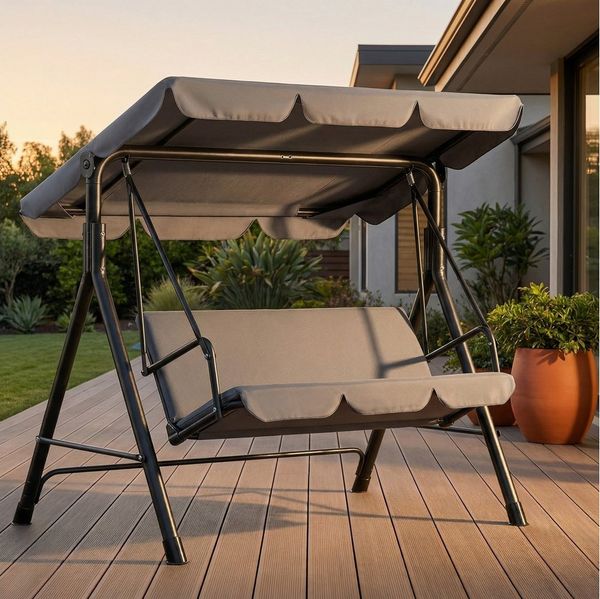 Huracan Hollywoodschaukel 3-Sitzer, Gartenschaukel mit Verstellbarem Sonnendach, 3-Sitzer, 193*110*152cm, UV-Schutz Wetterfest, Schaukelbank 220kg Belastbar