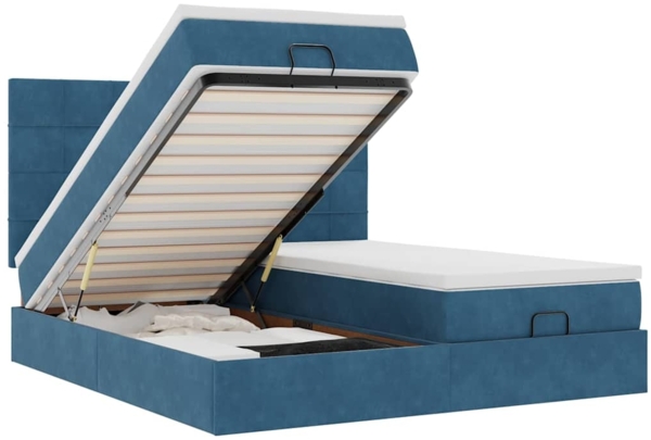 vidaXL Ottoman-Bett mit Matratzen & LEDs Dunkelblau 160x200 cm Samt 3314619