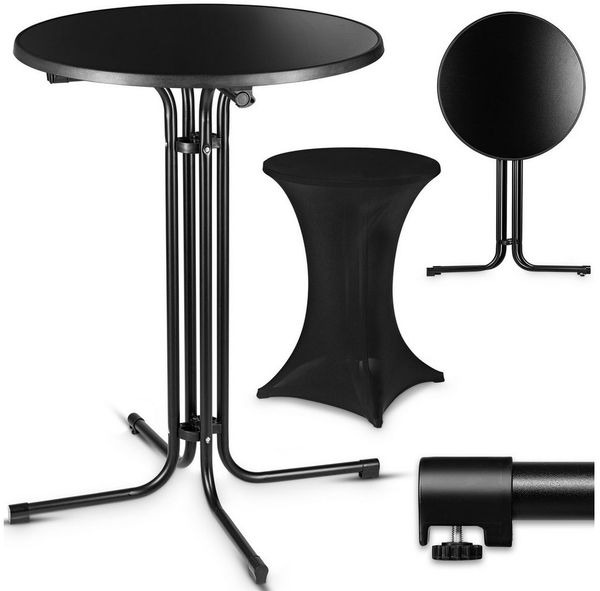 VESKA Stehtisch Ø 80cm inkl. Husse, Gastro Bistrotisch (klappbar Indoor & Outdoor, höhenverstellbare Füße, Klapptisch rund), Partytisch, Empfangstisch, Gartentisch wetterfest