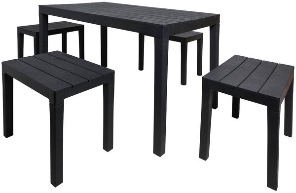 Dmora Outdoor-Lounge-Set Asta, Gartenkomposition mit 1 rechteckigen Tisch und 4 Bänken, Indoor- und Outdoor-Lounge von Pic Nic, 100 % Made in Italy, Anthrazit