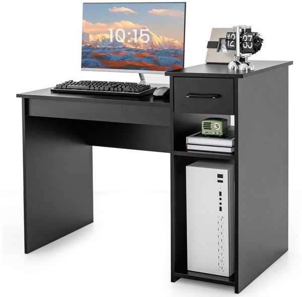 COSTWAY Schreibtisch, mit Schublade & offenen Regalen, 104x50x82cm