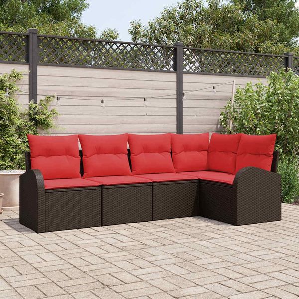 vidaXL Gartensofa-set mit Kissen 5 pcs Braun und Rot Poly-Rattan 3354713