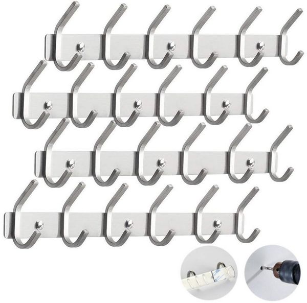 BlingBin Wandgarderobe 4/6 Haken Kleiderhaken Wand Hakenleiste Garderobenhaken 2er Set (4 Stück, 4 St, 4pcs), Handtuchhaken Wandmontage Gebürstet ca. 30kg