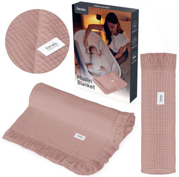 Kinderdecke MUSLIN BLANKET, lionelo, 6 Lagen/100% Baumwolle/ganzjährig/weicher Musselin/Fransen