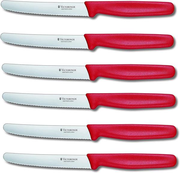 6 Stück Victorinox Tafelmesser Set Standard Wellenschliff Rot