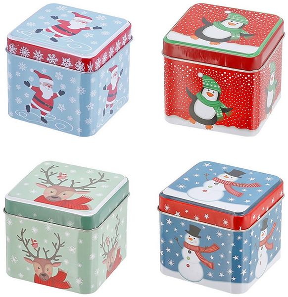 Annastore Vorratsdose 4-tlg. Set kleine Metalldosen Blechdose Pralinendose Geldgeschenk, 7,5 x 6,5 cm, Weihnachtlichen Motiven