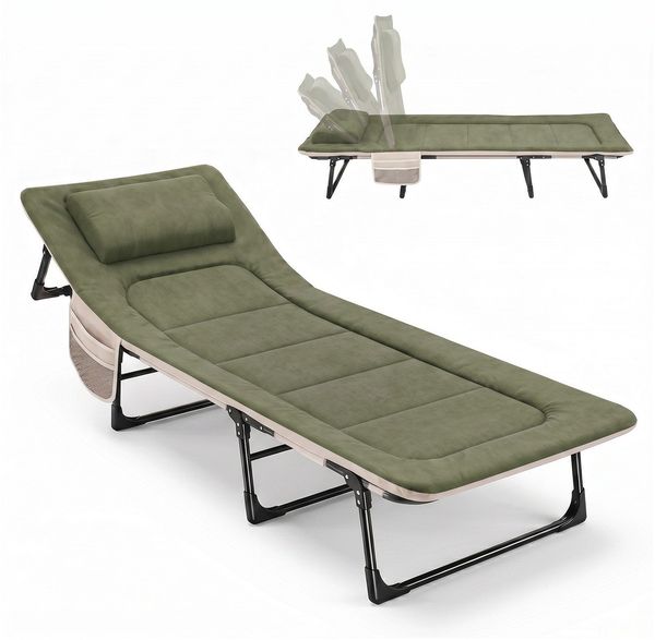 Sekey Feldbett Verstellbar Campingbett Klappbar Gästebett mit Matratze und Kissen, 193 x 70 x 29 cm, Grün