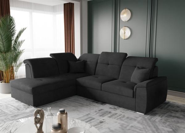 Ecksofa Schlafsofa Sofa FREJA Stoff Brooklyn Schwarz Ottomane Links