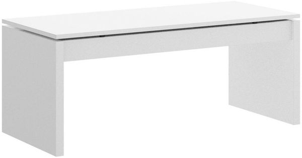 Dmora Audi-Couchtisch, Wohnzimmer-Zeitungsständer mit Ablagefach, niedriger hochklappbarer Couchtisch, 102 x 50 x 43 cm, Glänzendes Weiß