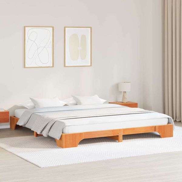 vidaXL Bettrahmen Wachsbraun 200 x 200 cm Massives Kiefernholz 872850