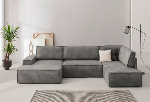 Home affaire Wohnlandschaft SHERWOOD 329 cm, U-Form, Schlafsofa, Schlaffunktion m. Bettkasten (194x139 cm), Cord, Vintage, Samtvelours