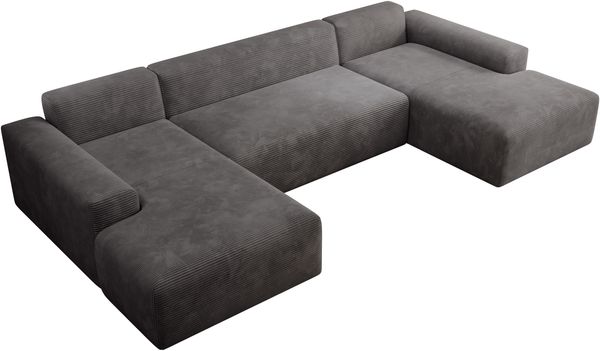 Ecksofa Empire, Couch U-Form, Sofa U-Form Cordstoff, 360 x 71 x 188 cm, Dunkelgrau