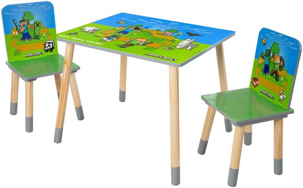 MINECRAFT - Sitzgruppen-Set, bestehend aus einem Tisch und zwei Stühlen, Kindermöbel mit buntem Design