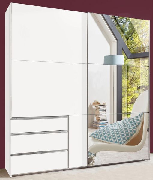Schwebetürenschrank Level Kleiderschrank 250cm 2-türig mit 3 Schubladen und Spiegel