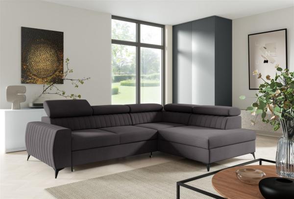 Ecksofa Schlafsofa Sofa TORONTO Stoff Element Schwarz Ottomane Rechts