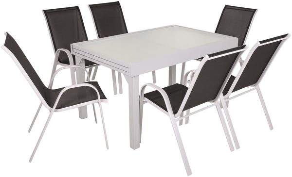 Garten-Sitzgruppe SILKE 7-tlg. - Kunststoff, Schwarz | Gartenmöbel-Set Gartengarnitur Garten-Essgruppe mit Stühlen und Esstisch