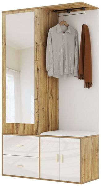 Refined Living Garderoben-Set Garderobenschrank,Flurgarderobe, Dielenschrank,Kleiderschrank Set, (Maße: 100 x 38 x 180 cm, Kleiderschrankset mit Spiegel, Schuhschrank, Schuhbank mit Haken und ausziehbaren Kleiderbügeln,Multifunktionales 3-in-1-Design,D...